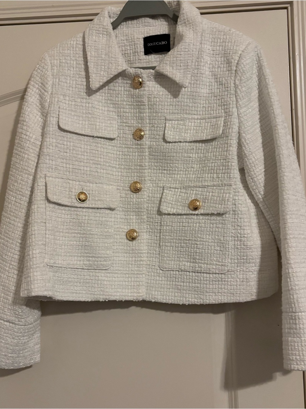 Dolce Cabo White Tweed Gold-Button Jacket